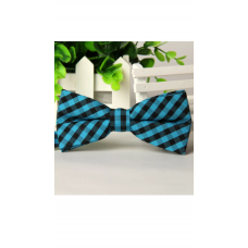 Vlinderstrik blauw zwart ruit motief