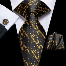 3delige set stropdas manchetknopen pochet ''Kerst'' zwart goud