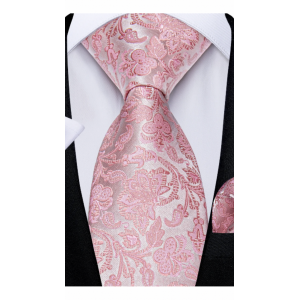 Vervallen sensatie eetlust 3delige set stropdas manchetknopen pochet roze fantasy dessin 100%zijden  handgeweven